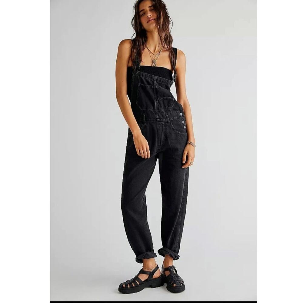 Free People We The Free Ziggy Denim Overalls Washed Mineral Black.Grunge,Boho.